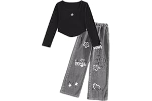 Momkonzz Vêtements pour filles à manches longues + pantalon Ensemble de vêtements décontractés pour l'automne et l'hiver 7-12T
