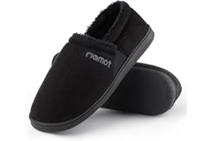 riemot Herren Mokassin Hausschuhe Warme Wildleder Pantoffeln Memory Foam Hausschuhe Winter Sherpa Futter Haus Schuhe mit Anti-Rutsch Gummi Sohle EU42-47