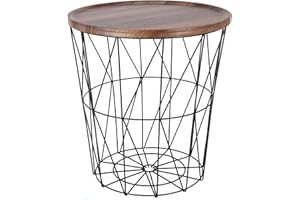 ‎SPETEBO Spetebo Gitterkorb Beistelltisch aus Metall 39 cm - Schwarz - Korbtisch mit Holz Optik Tischplatte in braun - Deko Tisch klein mit Aufbewahrungskorb Couchtisch Kaffeetisch Dekotisch mit Staufach