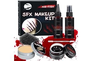 HUARSION Fake Blood Halloween Make-Up Set - Fake Blood 50 ml Blood Spray + 50 ml Dripping Blood + 30 g Blood Cream + 30 g Scar Wax for Vampire Zombie Wounds Scab Scars Make Up