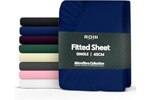 Rohi Single Fitted Sheet 100% Microfibre – 16'' (40cm) Extra Deep Fitted Sheet with Elasticated Corners – Ultra Soft, Hypoallergenic & Durable Bed Sheet – Bottom Sheet (Navy – 90 x 190cm)