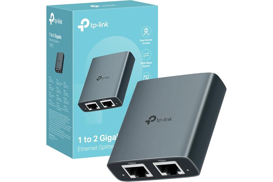 TP-Link EH210 - Switch ethernet,Adaptador Switch gigabit 1 a 2 Puertos RJ45, Splitter Duplicador,Carcasa de Aleación de Alumi