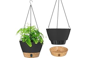 ZMTECH 25cm Hanging Plant Pots 10 Inches Hanging Planters with Saucer Drainage Holes Visible Water Level Hanging Pots for Indoor Outdoor Plants (Set of 2, Dark Grey)
