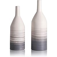TERESA'S COLLECTIONS Florero de Cerámica Jarrón, 2Pcs Floreros Decorativos Modernos Hechos a Mano Blanco y Gris para Sala de 