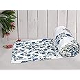 Trance Home Linen Pure Cotton Reversible Dohar Double Bed Size | AC Blanket Comforter | Soft Light-Weight Bed Blanket Skin Friendly (84 x 88 inch, Aangan Blue White, Pack of 1)