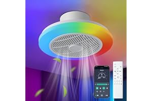 IZOWE Ventilador de Techo RGB Regulable Ventilador Techo con Luz Reversible 6 Vueltas Ventilador de Techo con Luz Silencioso 3 Colores LED Lampara Ventilador 39cm Pequeño Luz Ventilador Techo Fiesta