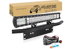 ‎SKYWORLD SKYWORLD LED-Lichtleiste, 7D 23" 324W Spot-Flut-Kombistrahl, Arbeitslampe mit Montagehalterung mit schwarzem Nummernschild-Montagehalterung, 12 V Kabelbaum EIN-/Ausschalter für LKW Auto ATV SUV 4X4