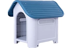 Lanco - Kennel for Small Dogs. Indoor and Outdoor use with vents. Resistant Material. 30x23x26 inches (L*W*H). Blue and White.