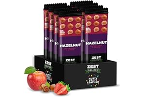 Zest Delites Snacks en Cuir de Fruits avec Noix, Fruit Roll Up, Snacks de Fruits, Sans Gluten, Vegane, Snack Healthy, Snack Sain, Noisette 25 g x 8