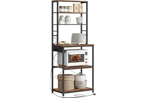 ‎VASAGLE VASAGLE Küchenregal mit Steckdosen, Standregal für Küche, Mikrowellen-Regal, 6 Regalebenen, 6 Haken, Stahlrahmen, 40 x 60 x 167 cm, vintagebraun-tintenschwarz KKS124K01