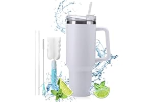 HIQE-FL Taza de Café con Tapa Para Coche,Vasos Termicos Cafe Para Llevar con Asa,Taza con Pajita Y Asa, Taza Aislada al Vacío, Taza de Viaje de Acero Inoxidable,Sin Bpa,Mug Termo,Taza de Viaje(1200ml)