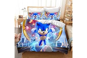 QROXY Sonic Kinder Bettwäsche Bettbezug 3D-Digitaldruck-Mikrofaser Mit Kissenbezug Für Jungen Und Mädchen (13,Single 135×200CM)