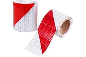 Gloryit Nastro Adesivo da Segnalazione, 2PCS Warning Strisce Rosso Bianco Adesivo Nastro, Nastro Catarifrangente, Riflettenti Tape Film Sticker, Nastro Segnaletico Adesivo, Nastro Adesivo Riflettente