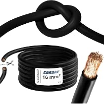 EBROM Batteriekabel 16 Mm², Rot & Schwarz, 5 M Länge – Für 12/24V, Bis 82A, Mit Verpressten M6 Kabelschuhen