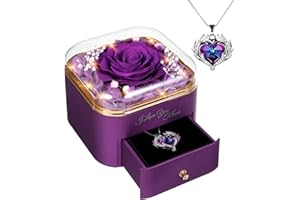 GOICC Wieczna róża, z łańcuszkiem, prawdziwe róże, pudełko na biżuterię, dla mamy, babci, przyjaciółki, na Walentynki, ślub, urodziny, prezent dla kobiet