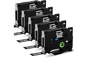5x MarkField Compatibile Nastro per etichette Sostituzione del Brother P-Touch TZ TZe-335 Cassetta per GL200 PT-H105 H107 H200 H101C H100LB/R 1005 1250 D200 E110 Cube, Bianco su nero 12mm x 8m