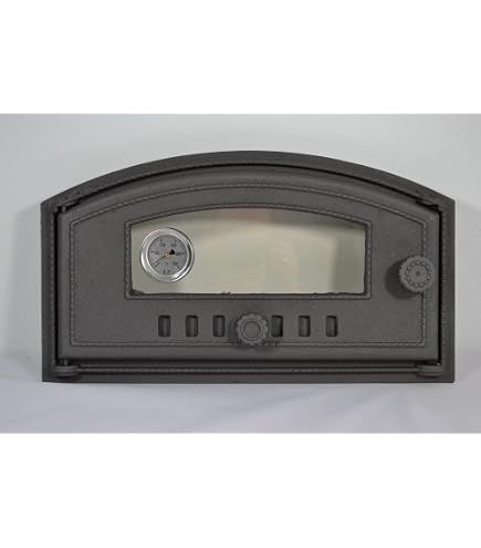 SEZAM Pizzaofentür Gusseisen - Mit Thermometer Bis 500°C, 48,5x27,5cm, Kupferfarben