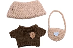 LUXSTELLAR Puppenkleidungsset, 3-teiliges Set Braune Plüschpuppenkleidung Inklusive Puppen-Outfit-Zubehör Hut Pullover Tasche Süßem für 17cm Kleidung Puppe Nur Kleidung für Sammler
