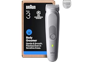 Braun Series 3 Body Groomer for Men, Pubic & Body Hair Trimmer, Waterproof Electric Ball Trimmer & Male Shaver for Sensitive Areas, SkinGuard Grooming Kit with 6 Tools, 80 Min Runtime, BG3575 Grey