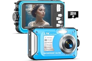 Yixinxin Appareil photo sous-marin 2,7 K - Étanche - Mise au point automatique 56 MP - Avec carte de 32 Go