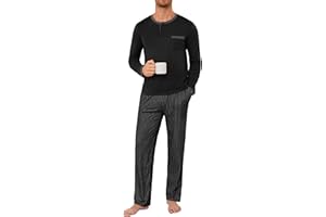 Jahetuul Pijama Largo Hombre Invierno Pijama Hombre Algodon con Bolsillos Conjunto de Pijamas con Pantalón de Lunares Ligero Suave y Cómodo para Casa
