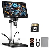 WADEO Microscopio Digital LCD de 10,1 Pulgadas con Aumento de 1500X, Incluye Tarjeta de 32 GB, Mcroscopio Digital USB con 8 l