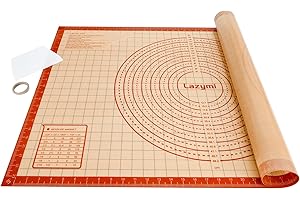 Lazymi Antidérapant Tapis de Cuisson en Silicone extra épais, Anti-Adhérent Feuille de Cuisson Patisserie avec Mesures, Tapis de Four pour Pizza/Biscuit/Pâte (avec Coupe-Pâte) (91×61 cm, Rouge)