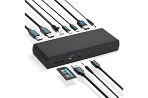 Amazon Basics Thunderbolt 4/USB 4 Pro dockningsstation, 2 x TBT4, 1 x HDMI 2.1, 3 x USB A 3.1, RJ45, dubbel skärm, svart, 20
