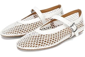 DOEYG Women's Mesh Ballet Flats Buckle Strap Comfortable Casual Office Flat Heel Ballerina Shoes