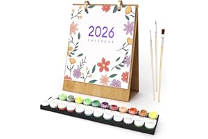 QITIXI:OU Malen Nach Zahlen Kalender 2026 - DIY Tischkalender Set, 12 Verschiedene Blume Handgemalte Ölgemälde Tischkalender für Erwachsene, Kalender mit Pinsels und Acrylfarbe für Zuhause,Weihnachtsgesc