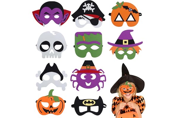 Halloween masker 10 st cosplay-masker för barn, halloween, masker med pumpaanda, fladdermus, vampyr maskmasker för barn, födelsedag, barnkalas, fest