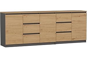 ‎CDF CDF modernes Kommodenset Costa (3 Türen, 6 Schubladen) | Farbe: Eiche anthrazit Artisan | Schrank für Dokumente, Kleinteile | Ideal für Wohnzimmer, Schlafzimmer, Kinder-, Jugendzimmer und Büro