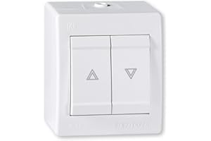 ALING-CONEL | All-in-One Aufputz Jalousientaster | Rolladenschalter - Weiß (RAL 9003) | 10AX/250V~ / IP 44 | Serie: Power Line | Art.-Nr. PL003-257.00