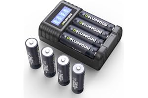 Delyeepow Akumulatory AA Litowe 3400mWh 1.5V, 1500 cykli Akumulator litowy AA 8 sztuk z wielofunkcyjną ładowarką LCD