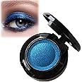 Shimmer Pressed Fine Powder Eyeshadow - Highly Pigmented Pearl Eye Shadow with Mirror and Brush, Waterproof Blue Shimmer for Eye Make-Up