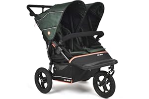 OUT N ABOUT Out’n’About Nipper Double V6 Pushchair | Lightweight All-Terrain Twin Buggy with Raincover, 12” Air-Filled Wheels & Compact Fold | Side-by-Side Double Stroller for Newborn to Toddler - Sycamore Green
