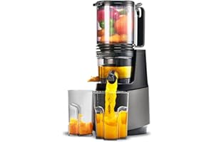 MAISON HUIS Sokowirówka z owocami i warzywami, Slow Juicer 13,5 cm, bardzo duży pojemnik na całe owoce i warzywa, matowy szary