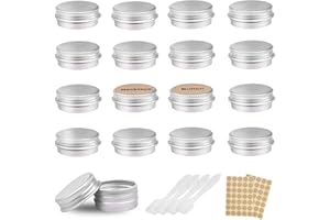 Camelize Aluminium Leer Döschen,24 Stück Rund Reise Cremedose Tiegel,5ml Leere Dosen Mit 2 Stücke runde Aufkleber für lippenbalsam, Lotion, Creme, Masken, Mini-Kerzen, Kosmetik(Silber)
