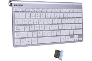 Zienstar-Mini Teclado Inalámbrico 2.4Ghz con Receptor USB (Español Carta)- Blanco Plateado