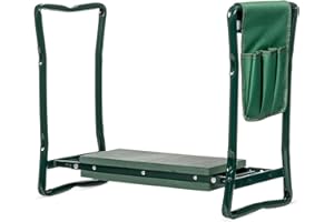 ‎VALLE VERDE Valle Verde 2in1 Kniebank für Gartenarbeit, Sitzbank, Kniekissen, Pflanzhocker - Mit Schaumkissen, Werkzeugtasche, Klappbar - Gepolstert, Gelenkschonend - Bis 150kg Belastbar, 59 x 27,5 x 49 cm