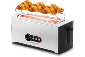AIGOSTAR Aiogstar Sunshine - Grille Pain 1600W, 2 Fentes Longues, 7 Niveaux de Brunissage et Fonctions Décongeler et Réchauffer, Toaster Grille Pain Inox avec Plateau à Miettes, Acier Inoxydable 0% BPA
