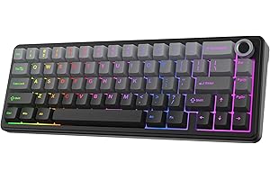 ‎EPOMAKER EPOMAKER X Aula F65 PRO Wireless Mechanical Gaming Keyboard, Hot-Swappable, Knob and Shine-Through PBT Keycap, RGB, Bluetooth/2,4 GHz Wireless, QWERTY US, układ 65% (szary, Reaper Switch)