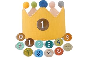 JOYUE Corona de Infantil Cumpleaños, Corona Tela Cumpleaños Niño Sombrero de Cumpleaños con Números Intercambiables del 0 al 9, Unisex Corona Regalo Cumpleaños para Fiestas de Cumpleaños