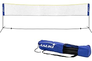 Hauki Filet de Badminton, Filet de Tennis 400/500 cm, Noir/Bleu, H156 cm, 3X Volants, Sac de Transport, Armature en Fer Stable, Filet de Volleyball Portable, Filet d'Entraînement Interieur/Exterieur