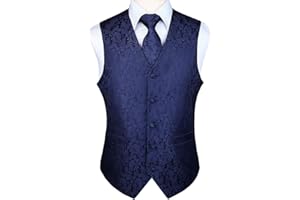 Hisdern Męska kamizelka typu paisley, kwiecista, żakardowa, z krawatem, z kwadratową poszetką do kieszeni, kamizelka garniturowa, zestaw