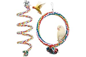 WIYETY 2 Stück Vogel Kletterseil: 150cm Papagei Bunte Spirale Baumwollseil, Durchmesser 18cm Papagei Spielzeug Kreis Ring Schaukel, Kletterseil für Wellensittiche, Nymphensittiche und Alle Vögel