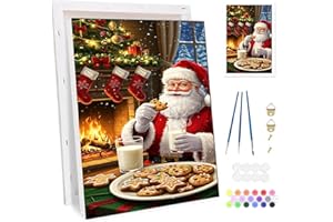 Bowetile Peinture par Numéros Portrait du Père Noël Avec Cadre pour Adultes, Kit Noël Paysage pour Adulte et Enfant, Loisirs Créatifs avec Pinceaux, Activité Manuelle pour Décoration20x30cm