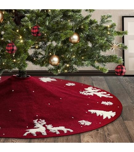 Gonna Per Albero Di Natale Rossa Con Motivo - Tappetino Rotondo In Peluche, 72x55x24 Cm, Per Base