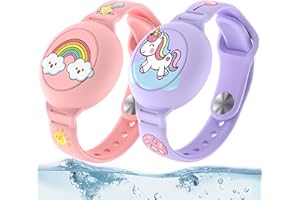 BEARDSLEE 2 Pack AirTag Bracelet for Kids, Waterproof Cute Cartoon Air tag Holder for Kids with Full Coverage Design, Silicone Airtag Hidden Wristband for Child, Healthy Material
