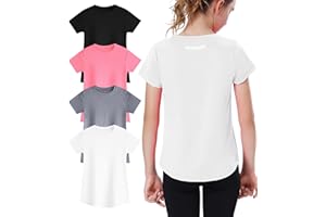 EXARUS Sport-Shirts für Mädchen, schnelltrocknend, kurzärmelig, T-Shirt, Workout, Activewear, Tops für Tween, 4 Stück
